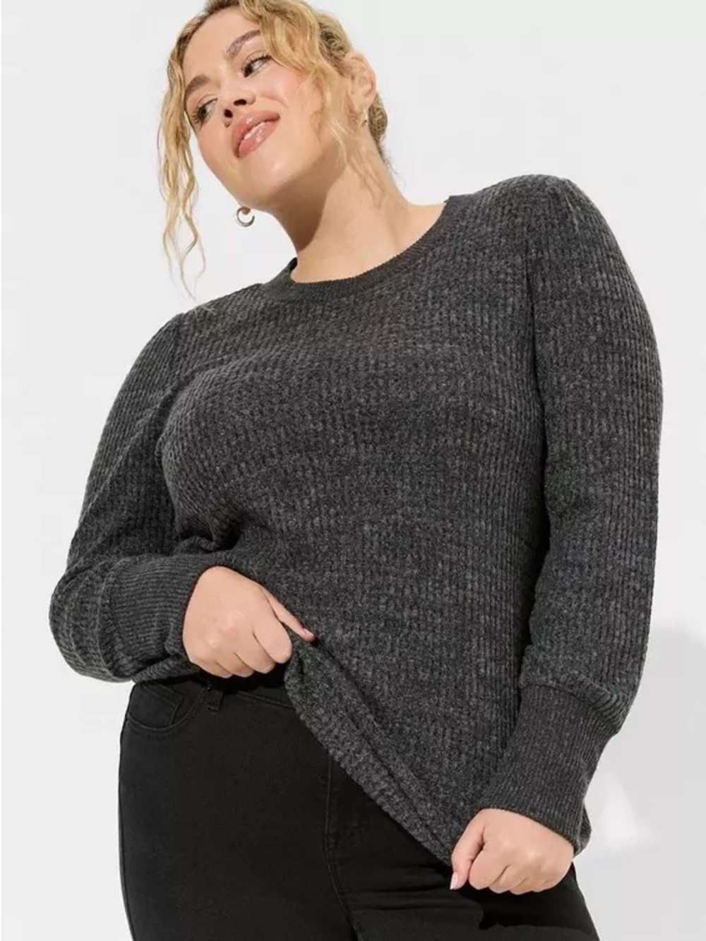 Torrid Brushed Waffle Puff Sleeve Tunic